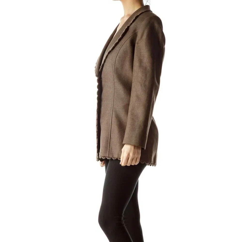 Brown Collared Buttoned Tweed Jacket - Picture 3 of 3